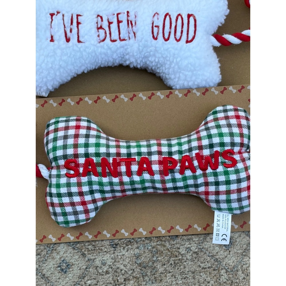 Winifred & Lily Christmas Dog Toy Set 2pk Santa Paws I've Been Good Bone Rope - Picture 2 of 5